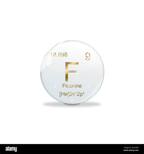 3D-Illustration, Fluorine symbol - F. Element of the periodic table on white ball with golden ...