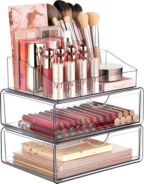 Vtopmart 3 Tier Clear Makeup Organizer with Drawer, Cosmetic Storage ...