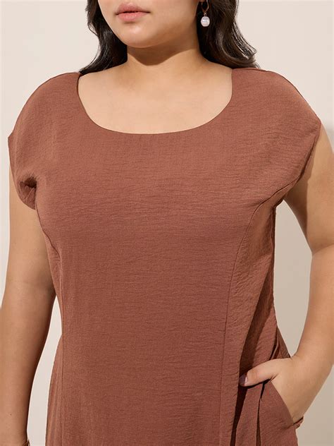 Buy Gia Brown Crinkle-Textured A-Line Dress from Westside