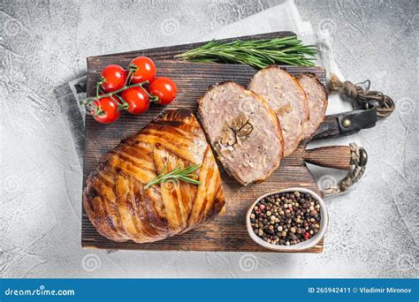 Roast Beef Meatloaf, Sliced Meat Loaf with Bacon and Spices. White ...