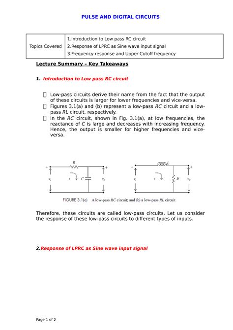 Response of LPRC as Sine wave input signal - PULSE AND DIGITAL CIRCUITS ...