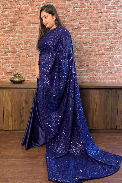 Navy blue sequin and satin wrap in 1 minute saree | Isadora Life ...