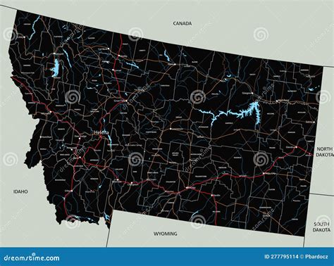 Detailed Montana Road Map with Labeling. Stock Vector - Illustration of ...