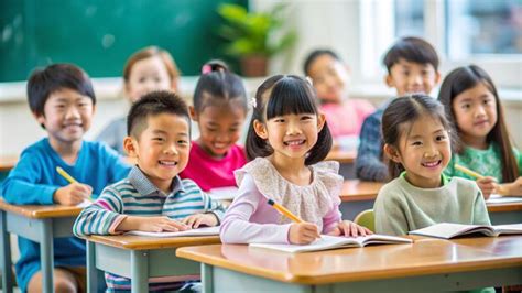 Asian kids during lesson in classroom diversity back to school ...