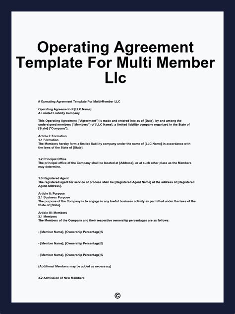 Operating Agreement Template For Multi Member Llc