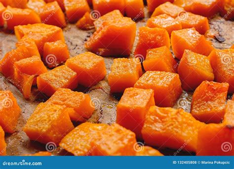 Close Up of Roasted Butternut Squash Cubes Stock Photo - Image of ...