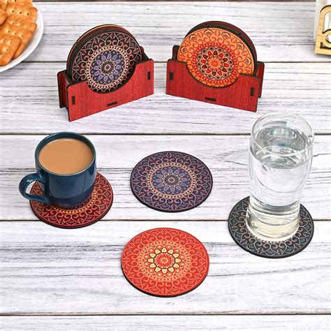 Gift Kya De Coaster Set Of 12 Wooden Coasters With Proper Coaster Stand ...