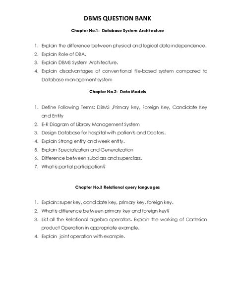 DBMS Question Bank - Chapter No: Database System Architecture 1 ...
