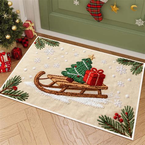 Christmas Embroidery Style Carpet, Absorbent Nonslip Entrance Mat ...