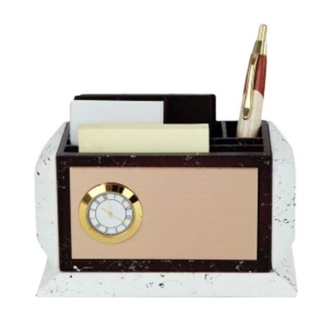 Wooden Any Time Marble Tabletop Pen Holder with Small Table Watch for ...