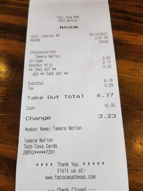 Menu at Taco Casa restaurant, Rogers