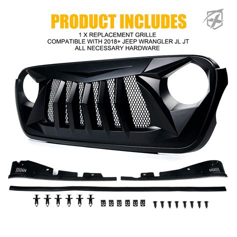 Xprite Matte Black Front Grille Grid Grill w/Mesh Compatible with 2018 ...