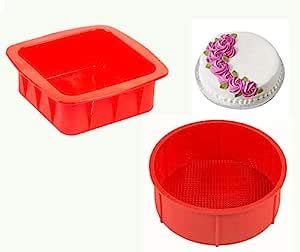 HAZEL Small Silicone Square and Round Shape Cake Mould for Half Kg, 2 ...