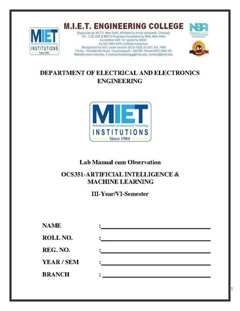 Lab Manual for AI & ML: Observations and Implementations - Studocu