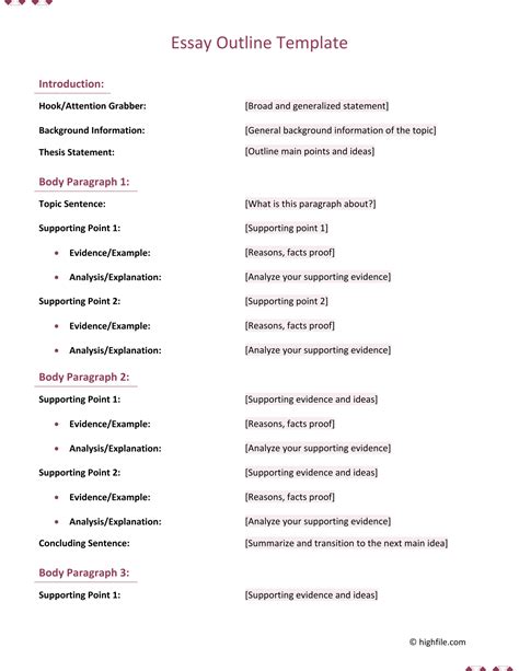 Essay Outline Template - Word | PDF | Google Docs - Highfile