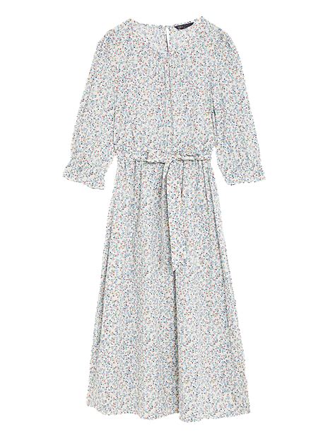 Buy Pure Cotton Floral Midi Waisted Dress at Marks & Spencer