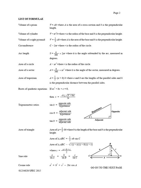 Image result for CSEC Math Formula Sheet