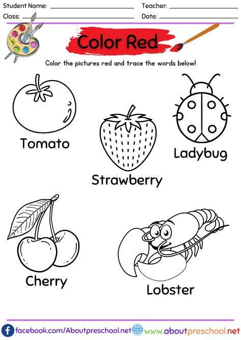 Image result for Color Red Worksheet