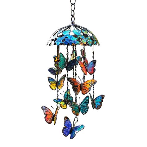 Stained Glass Butterfly Wind Chime - Colorful Hanging Decor With 10 ...