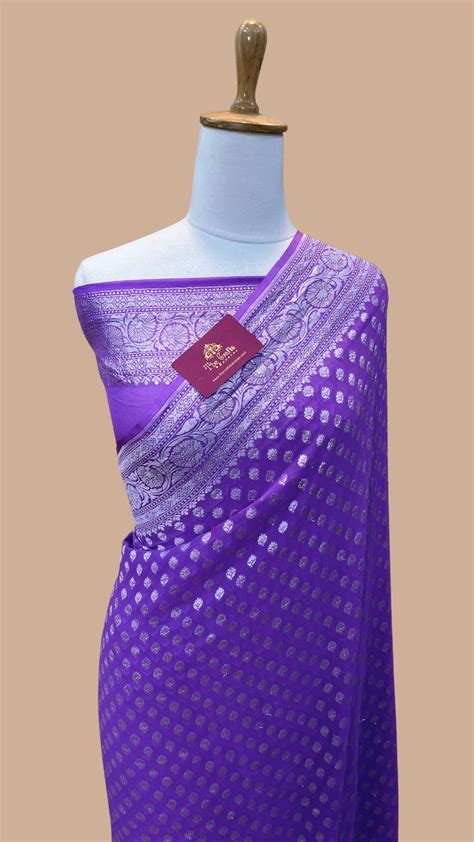 Pure Georgette Banarasi Saree - Silver Zari – The Crafts Banaras