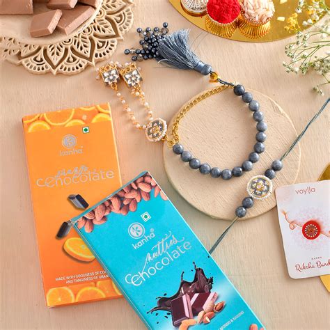 White Pearls Beaded And enamelled Bhaiya Bhabhi Rakhi's With Orange An ...