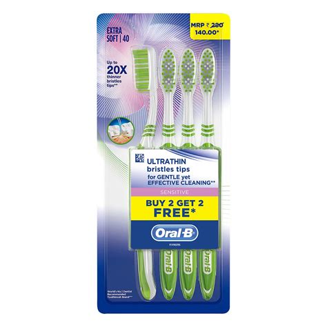 Buy Oral-B Ultrathin Sensitive Toothbrush - Green, (Buy 2 Get 2 Free ...