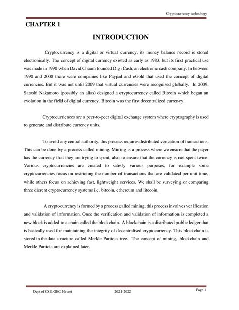 Cryptocurrency. docx - vvb - CHAPTER 1 INTRODUCTION Cryptocurrency is a ...