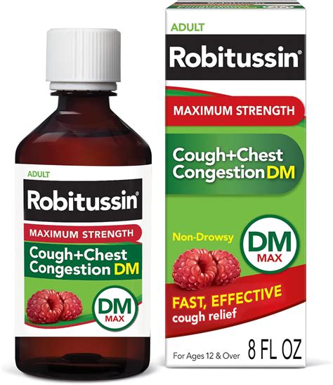 Amazon.com: Robitussin Adult Maximum Strength Cough + Chest Congestion DM Max (8 fl. oz. Bottle ...