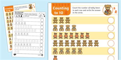 👉 Teddy Bear Counting to 10 Worksheet
