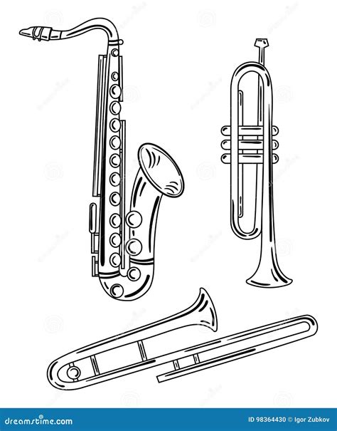 Wind Musical Instruments Set One Line Art. Continuous Line Drawing Of ...