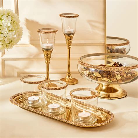 Buy Fables Blane Set of 3 Glass T-Light Holders with Tray from Home ...