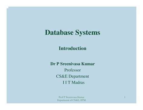 1 Introduction- Database - Database Systems Introduction Dr P ...