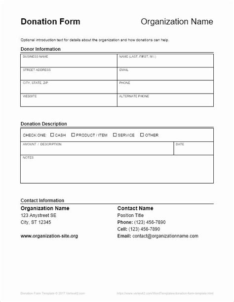 printable donation form template word