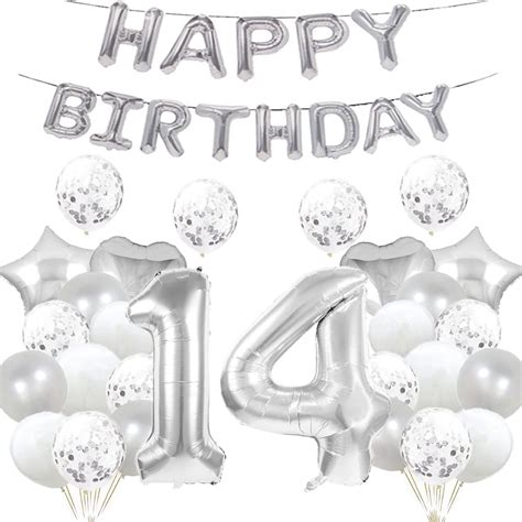 Buy 14th Birthday Balloon 14th Birthday Decorations Silver 14 Balloons ...