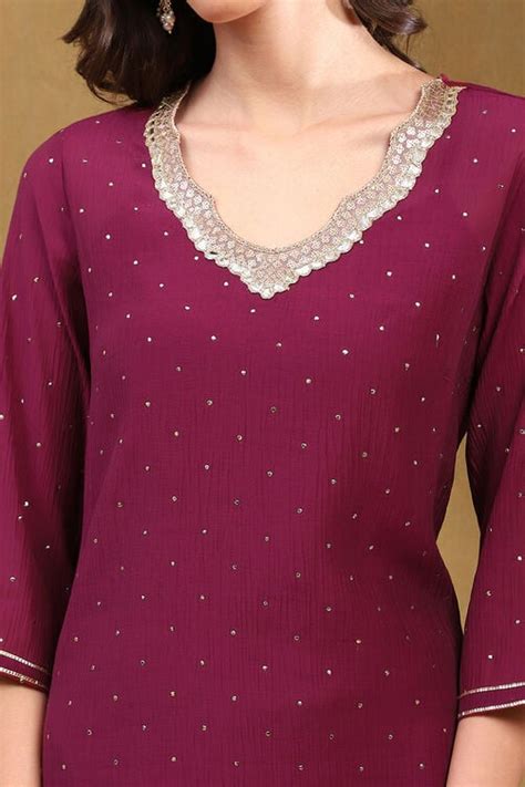 Mulberry Purple Viscose Straight Festive Kurta at Biba India