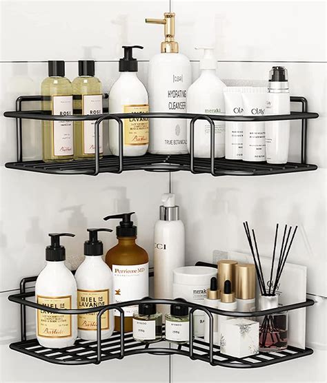 CLEMATIS Metal Wall-Mounted Bathroom Storage Rack Corner Shelf Hooks ...