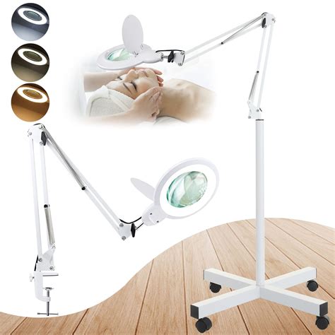 (New Upgrade) 10X Magnifying Floor Lamp with Clamp and 4 Wheel Rolling ...