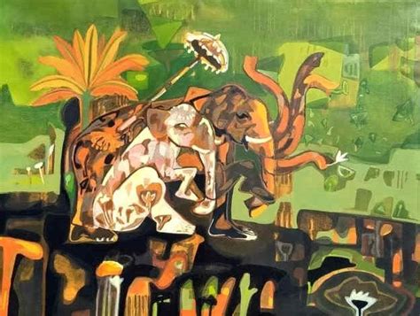 "Erawat": Green Acrylic Painting (36x48) by Rohit Joshi | ArtZolo.com