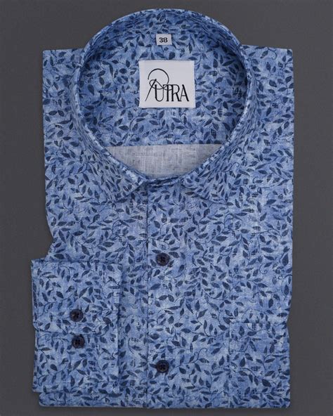 Men Elegant Blue Floral Cotton Shirt - Putra