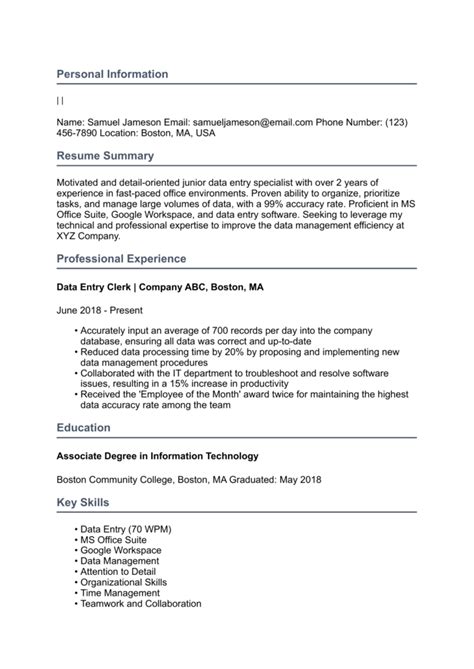Image result for Data Entry Resume Summary