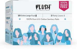 প্লাচ 100% Pure U.S. Cotton Rash Free XXL (20 XXL pads + 4 Liners ...