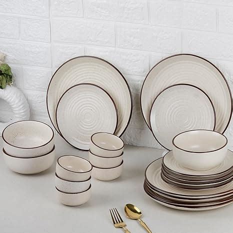 Buy The Earth Store Handcrafted Spiral White Marble Ceramic Dinner Set ...