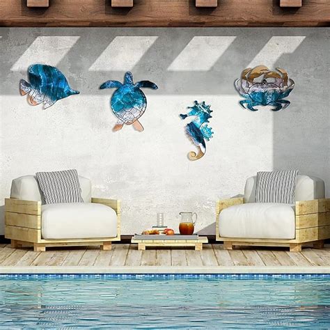 Set of 4 Seahorse Wall Decor Sea Turtle Fish Crab Starfish Sea Urchin ...