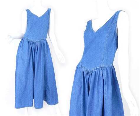 Vintage 80s 90s Blue Denim Women's Jumper Dress Size 8 9 | Etsy ...