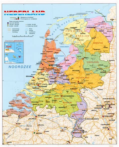 Detailed political and administrative map of Netherlands with roads ...