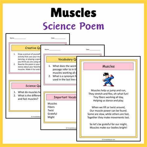Muscles | Science Poem Reading Comprehension Activity – PrintableBazaar
