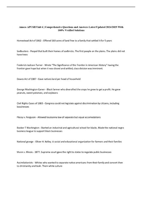 Amsco APUSH Unit 6 | Comprehensive Questions and Answers Latest Updated ...