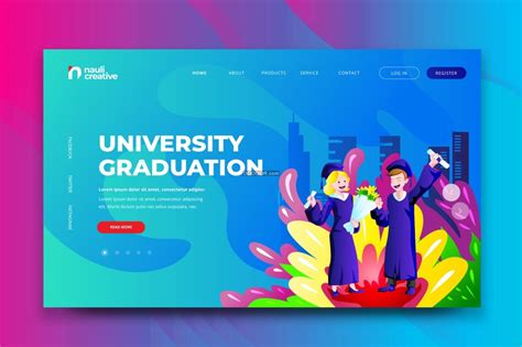 大学毕业网站插画引导页面PSD和AI模板