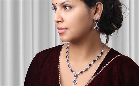 Buy Khannak Blue Sapphire and American Diamond studded Necklace Set ...