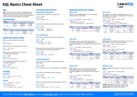 Sql basics cheat sheet a4 - SQL Basics Cheat Sheet SQL FILTERING THE ...